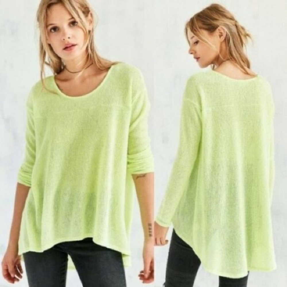 UO Neon Yellow Highlighter Green Blaire High Low Tunic Sweater